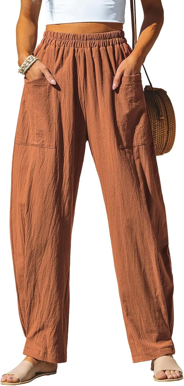 CUPSHE Women Pants Patch Pocket Tapered Leg Elastic Waist Long Pant Casual Beach