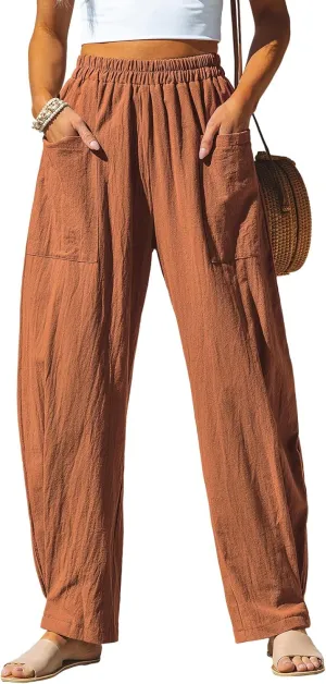 CUPSHE Women Pants Patch Pocket Tapered Leg Elastic Waist Long Pant Casual Beach