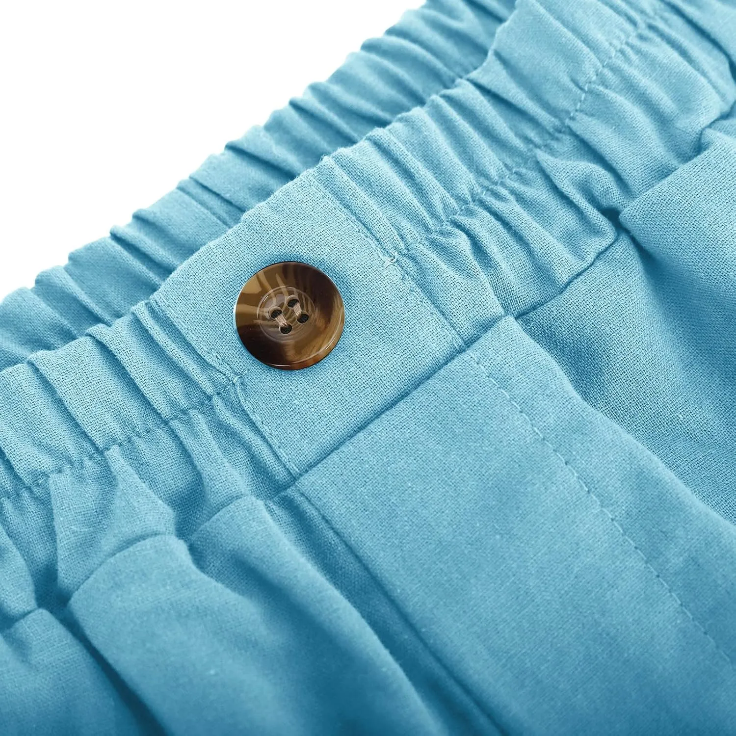DASAYO Linen Pants Women Summer Elastic Waist Wide Leg Trousers with Pockets Ladies Loose Lounge Cropped Palazzo Beach Pants