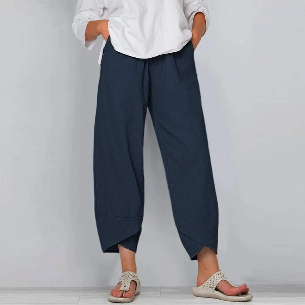 DASAYO Linen Pants Women Trendy Elastic Waist Casual Pants with Pockets Lightweight Lounge Trousers Ladies Summer Outfits