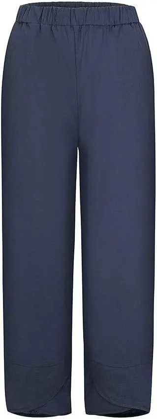 DASAYO Linen Pants Women Trendy Elastic Waist Casual Pants with Pockets Lightweight Lounge Trousers Ladies Summer Outfits