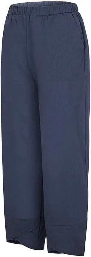 DASAYO Linen Pants Women Trendy Elastic Waist Casual Pants with Pockets Lightweight Lounge Trousers Ladies Summer Outfits