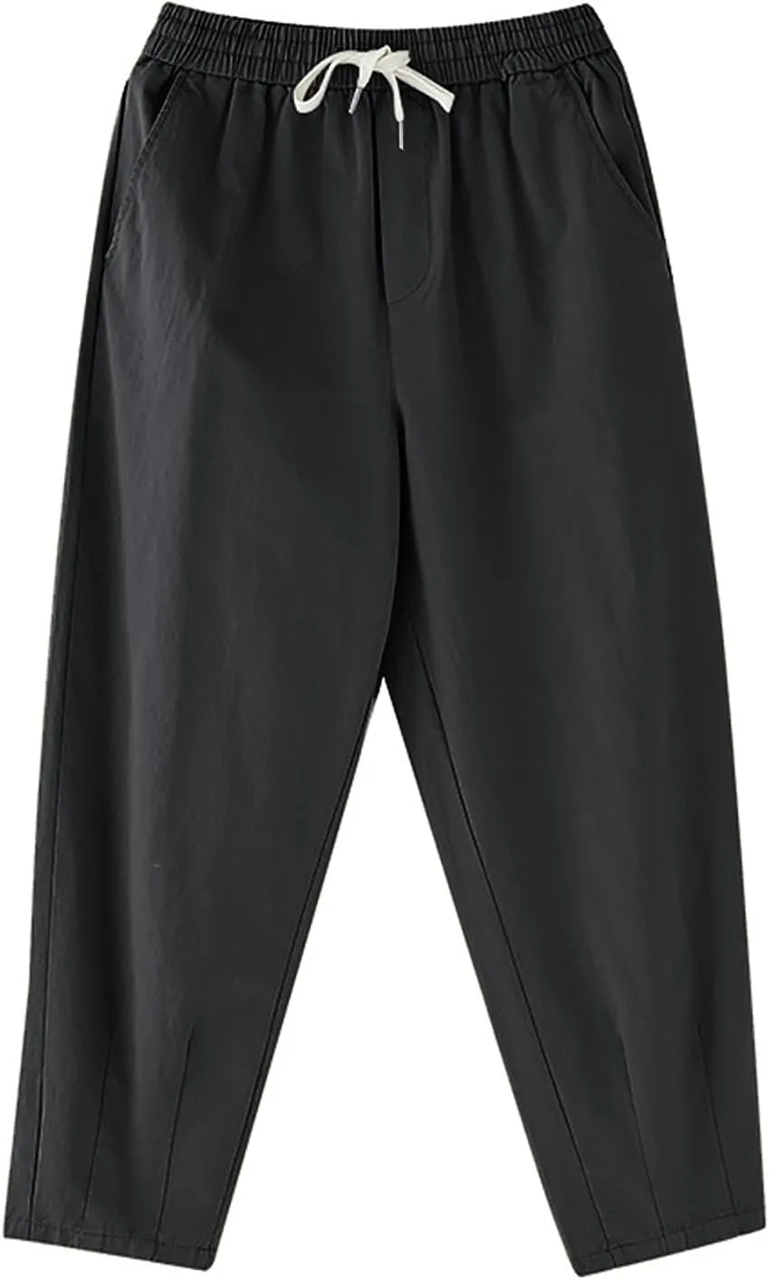 DASAYO Womens Linen Pants Drawstring Elastic Waist Straight Leg Casual Trousers with Pockets Spring Summer Clothes Fashion