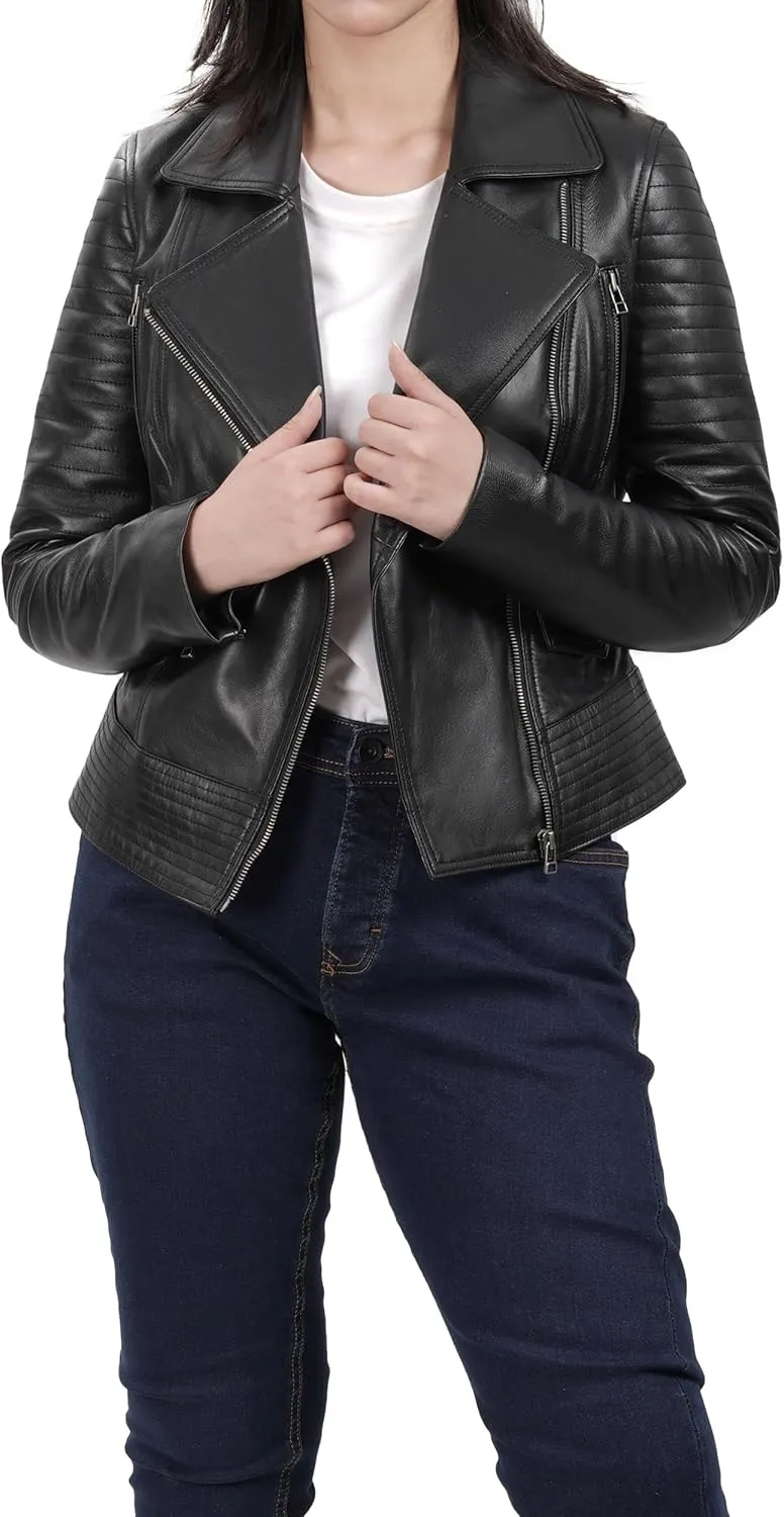 Decrum Asymmetrical Leather Jacket Women - Real Lambskin Leather Jackets for Women