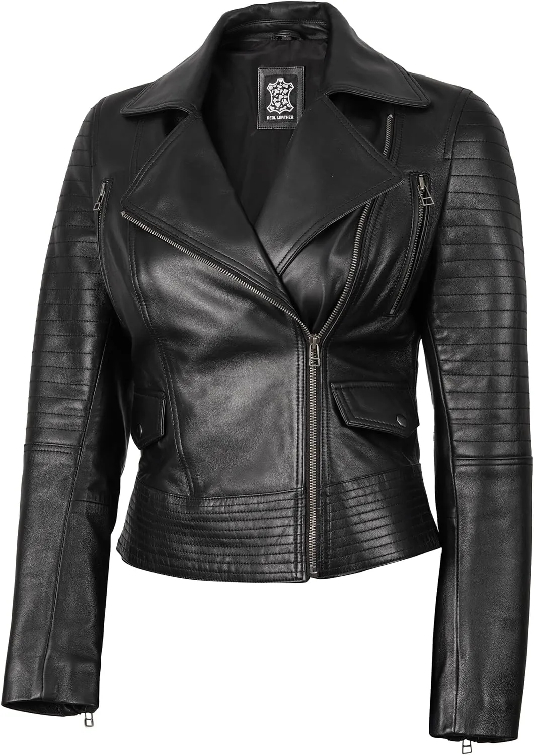 Decrum Asymmetrical Leather Jacket Women - Real Lambskin Leather Jackets for Women