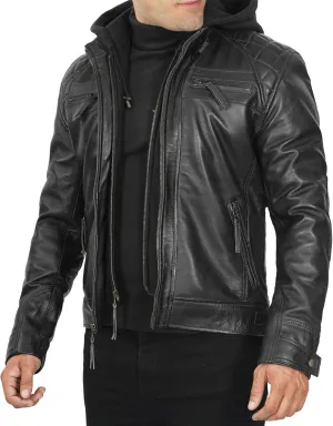 Decrum Leather Jacket Men - Real Lambskin Hooded Leather Jackets For Men