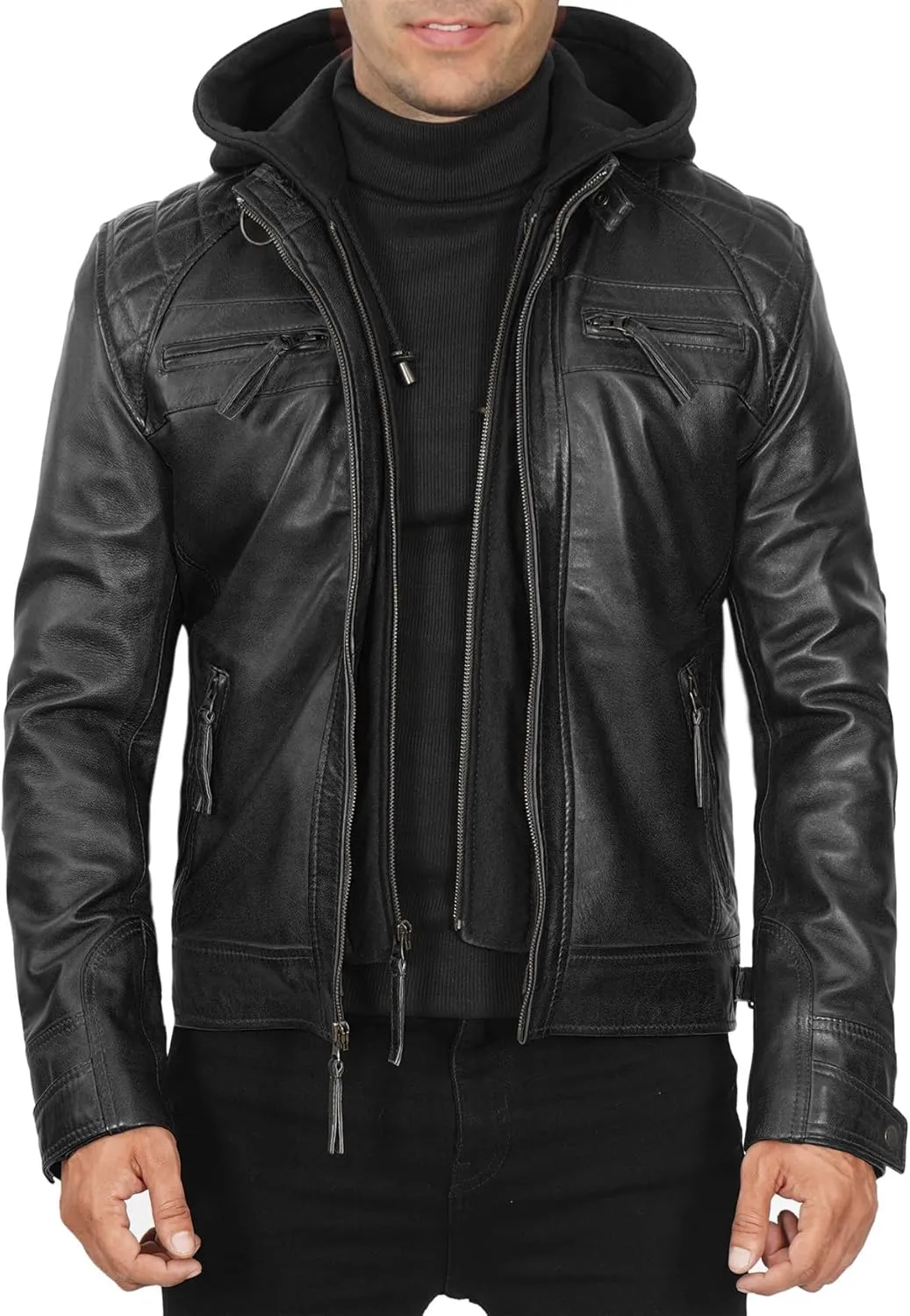 Decrum Leather Jacket Men - Real Lambskin Hooded Leather Jackets For Men