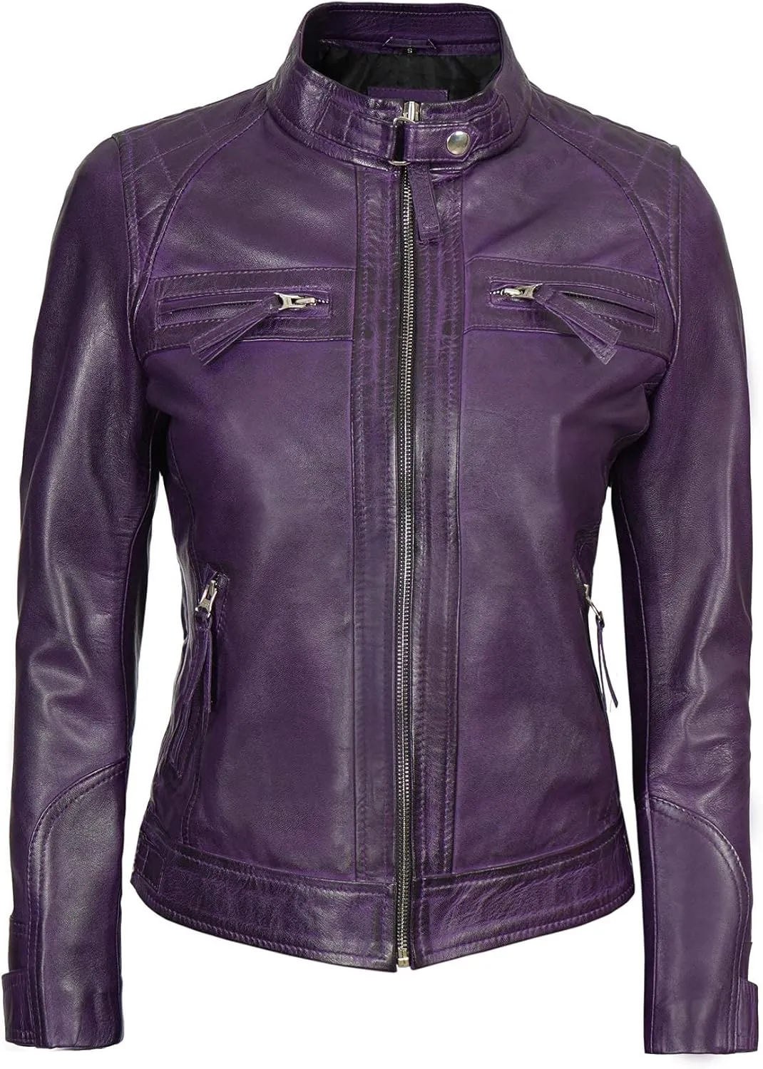 Decrum Real Womens Leather Jacket - Cafe Racer Style Leather Jackets for Women