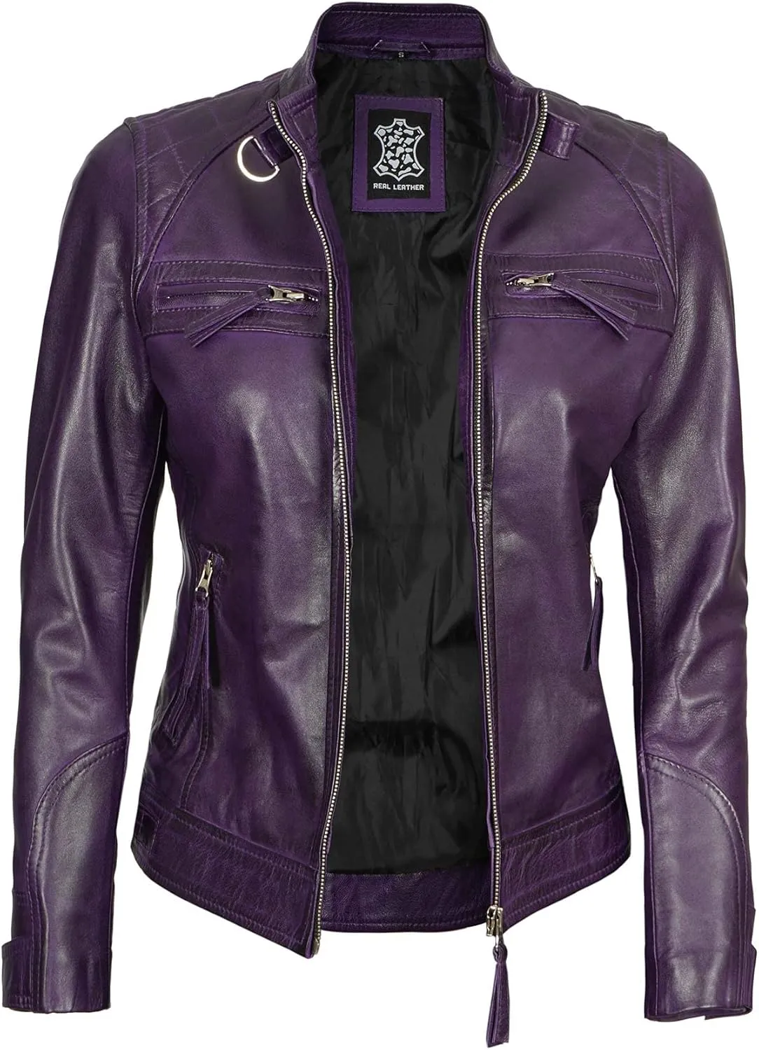 Decrum Real Womens Leather Jacket - Cafe Racer Style Leather Jackets for Women
