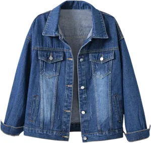 Denim Shacket for Women 2024 Fashion Casual Button Down Denim Coat with Pockets Loose Fit Fall Denim Jacket