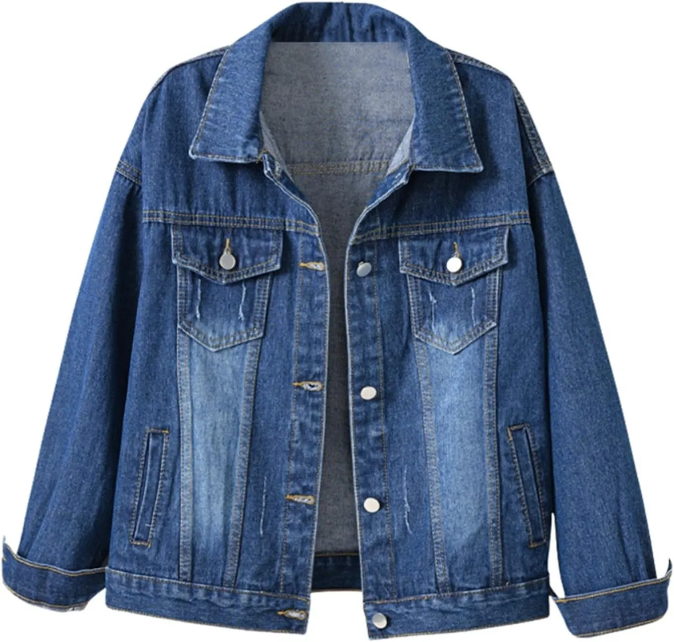 Denim Shacket for Women 2024 Fashion Casual Button Down Denim Coat with Pockets Loose Fit Fall Denim Jacket