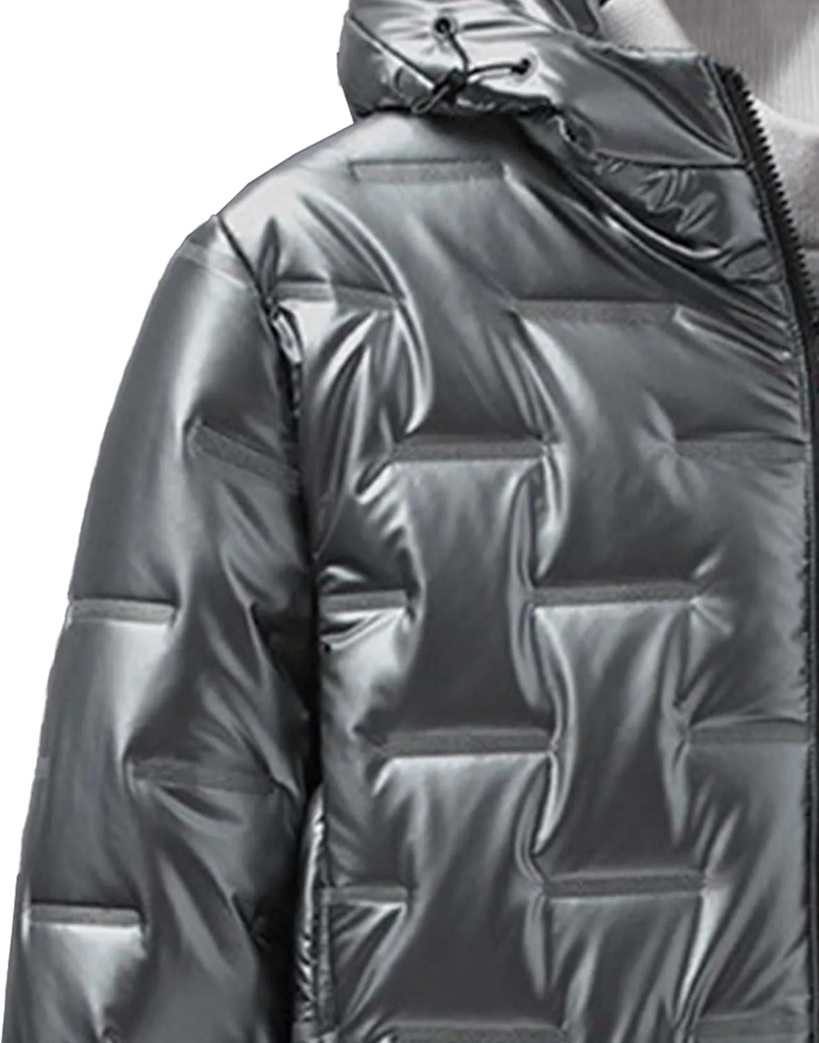 DGHM-JLMY Men's Hooded Padded Glossy Down Jacket Winter Detachable Collar Puffer Jacket Thick Warm Metallic Hood Padded Coats