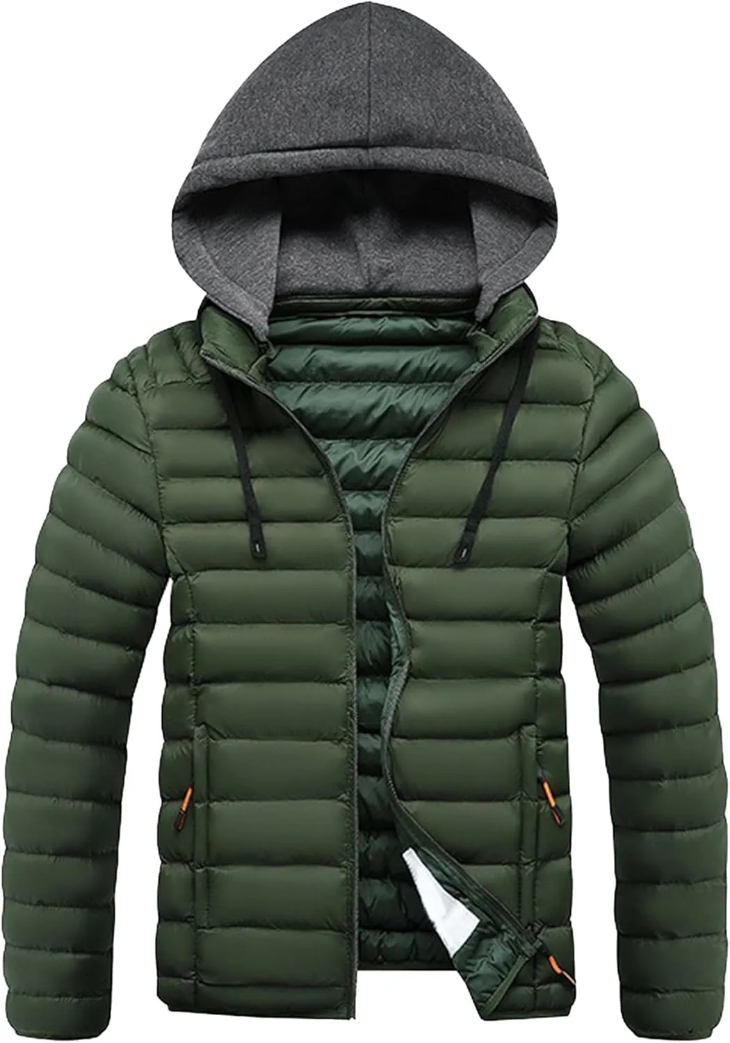 DGHM-JLMY Men's Lightweight Winter Slim Fit Hood Down Jacket Full Zip Puffer Quilted Hooded Pocket Zip Warm Thicken Coat Hood