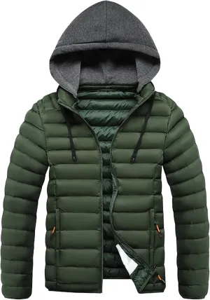 DGHM-JLMY Men's Lightweight Winter Slim Fit Hood Down Jacket Full Zip Puffer Quilted Hooded Pocket Zip Warm Thicken Coat Hood