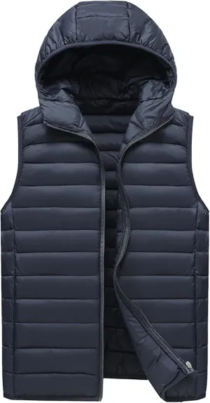 DGHM-JLMY Men's Sleeveless Lightweight Quilted Puffer Down Winter Hooded Down Cotton Vest Casual Vest Loose Coat with Hood