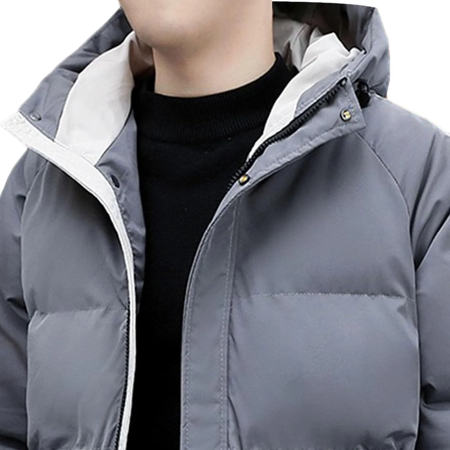 DGHM-JLMY Men's Stand Collar Zipper Winter Cargo Coat Hooded Hiking Thickened Warm Down Jacket Loose Color Block Down Coats