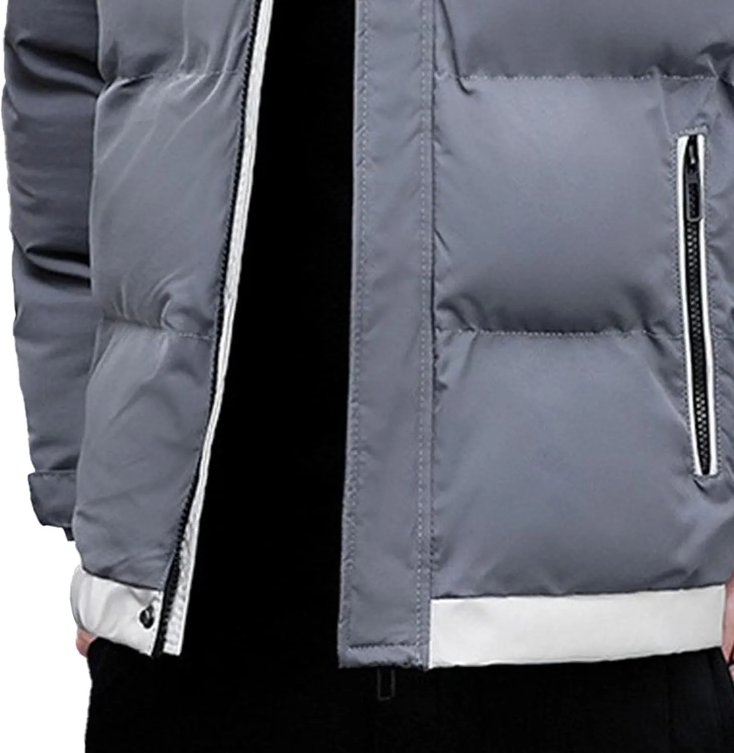 DGHM-JLMY Men's Stand Collar Zipper Winter Cargo Coat Hooded Hiking Thickened Warm Down Jacket Loose Color Block Down Coats