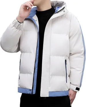DGHM-JLMY Men's Stand Collar Zipper Winter Cargo Coat Hooded Hiking Thickened Warm Down Jacket Loose Color Block Down Coats