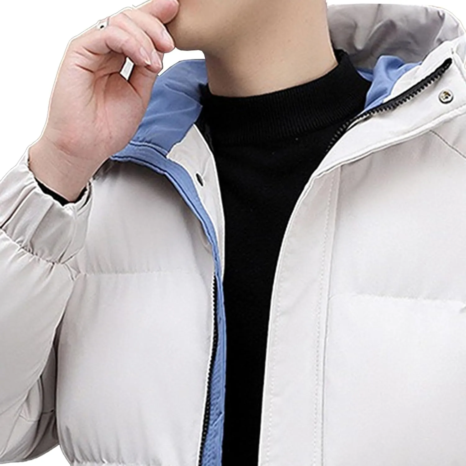 DGHM-JLMY Men's Stand Collar Zipper Winter Cargo Coat Hooded Hiking Thickened Warm Down Jacket Loose Color Block Down Coats