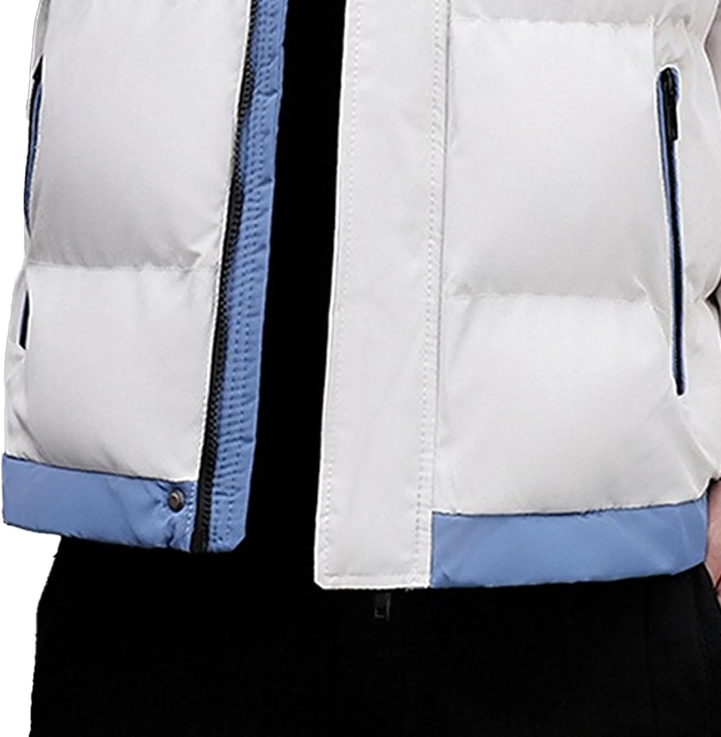 DGHM-JLMY Men's Stand Collar Zipper Winter Cargo Coat Hooded Hiking Thickened Warm Down Jacket Loose Color Block Down Coats