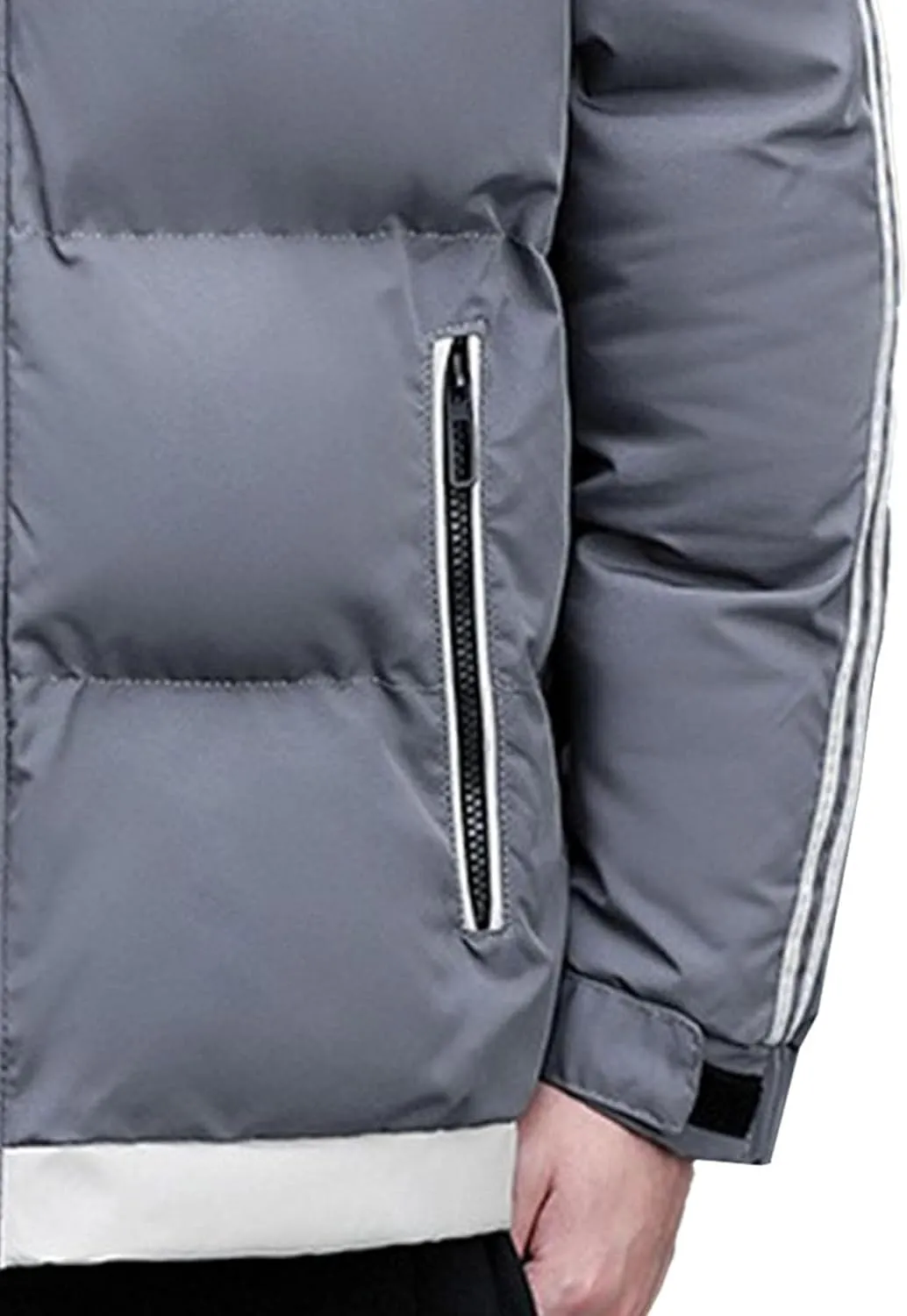 DGHM-JLMY Men's Stand Collar Zipper Winter Cargo Coat Hooded Hiking Thickened Warm Down Jacket Loose Color Block Down Coats