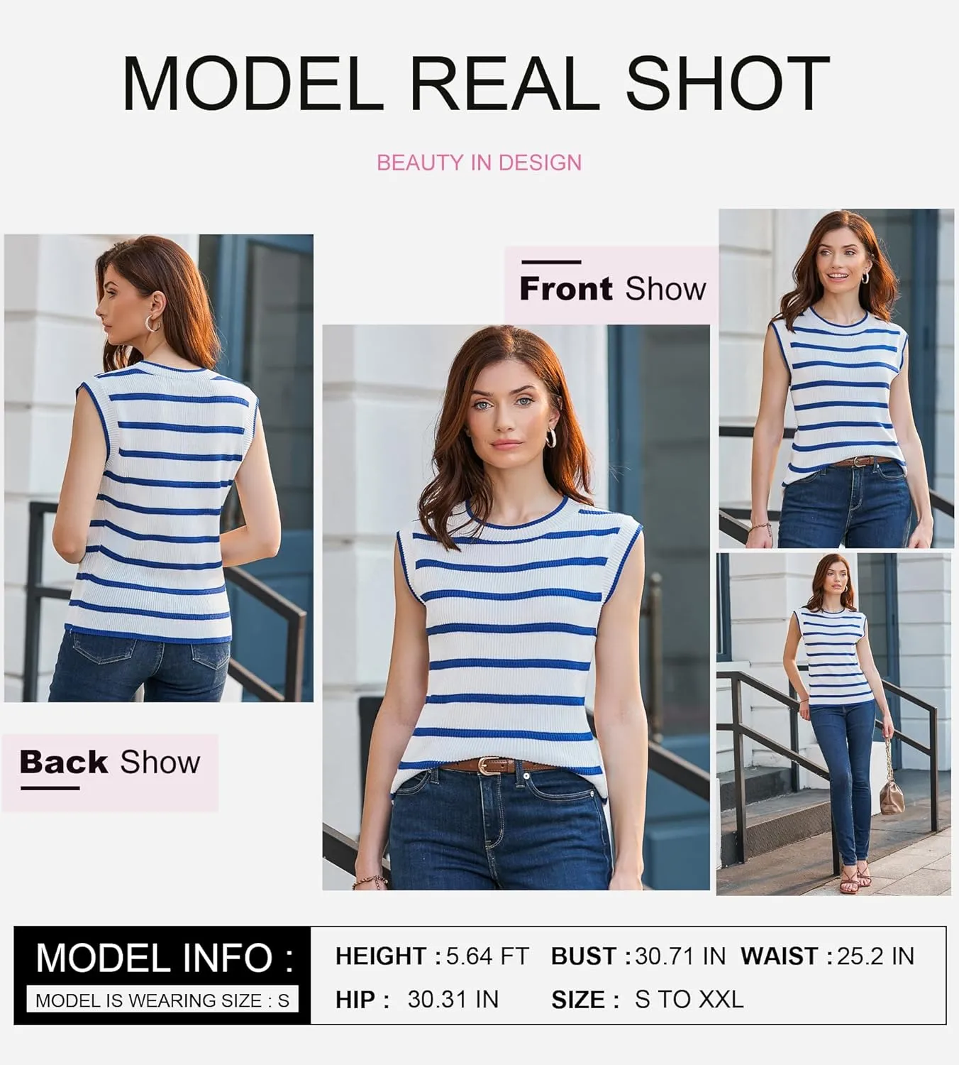 Dokotoo Tank Top for Women 2025 Striped Casual Crewneck Sleeveless Lightweight Sweater Vest Knit Summer Clothes