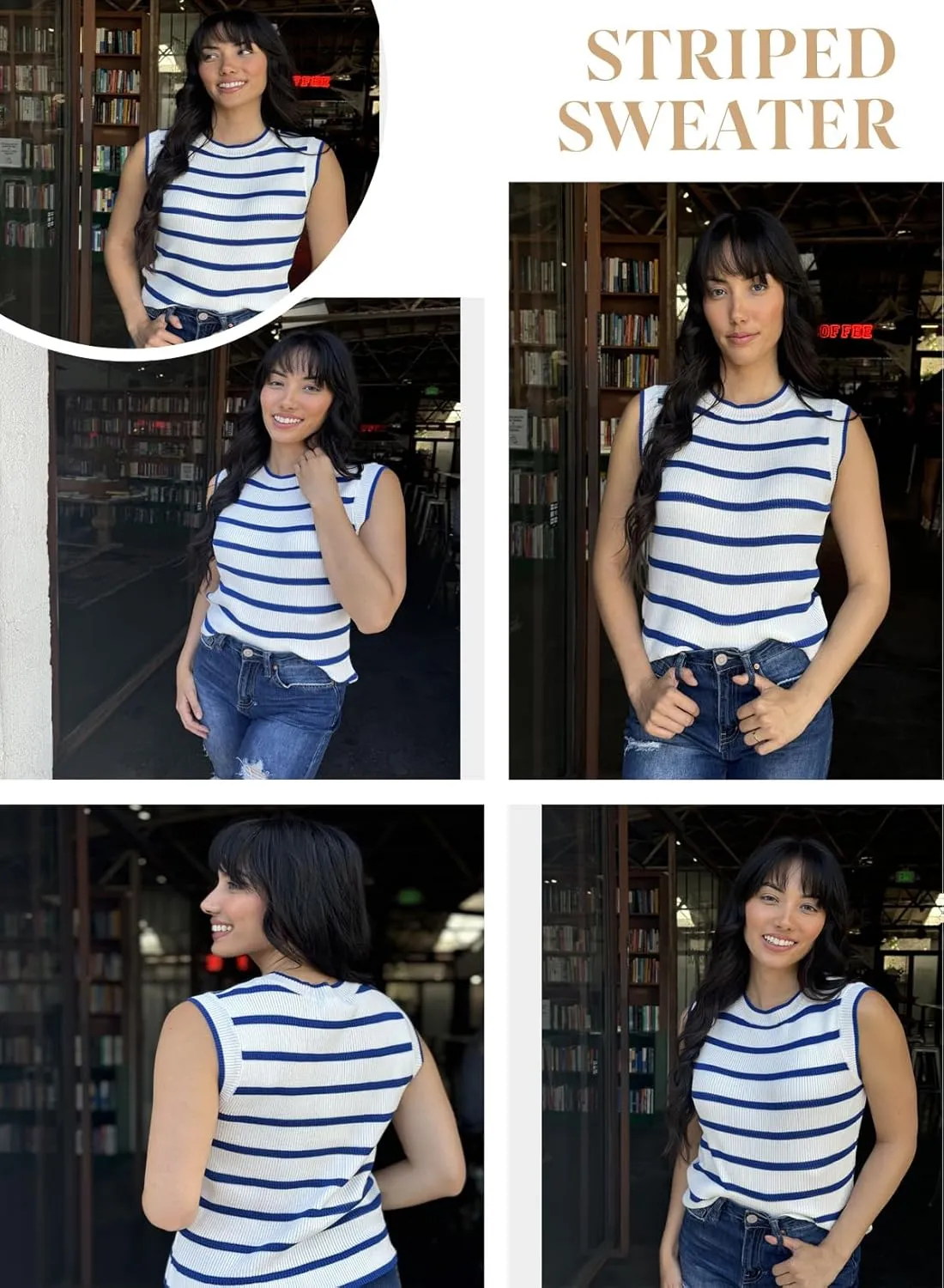 Dokotoo Tank Top for Women 2025 Striped Casual Crewneck Sleeveless Lightweight Sweater Vest Knit Summer Clothes