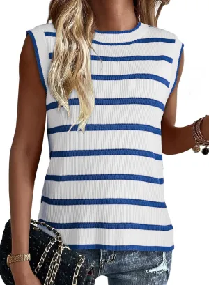 Dokotoo Tank Top for Women 2025 Striped Casual Crewneck Sleeveless Lightweight Sweater Vest Knit Summer Clothes