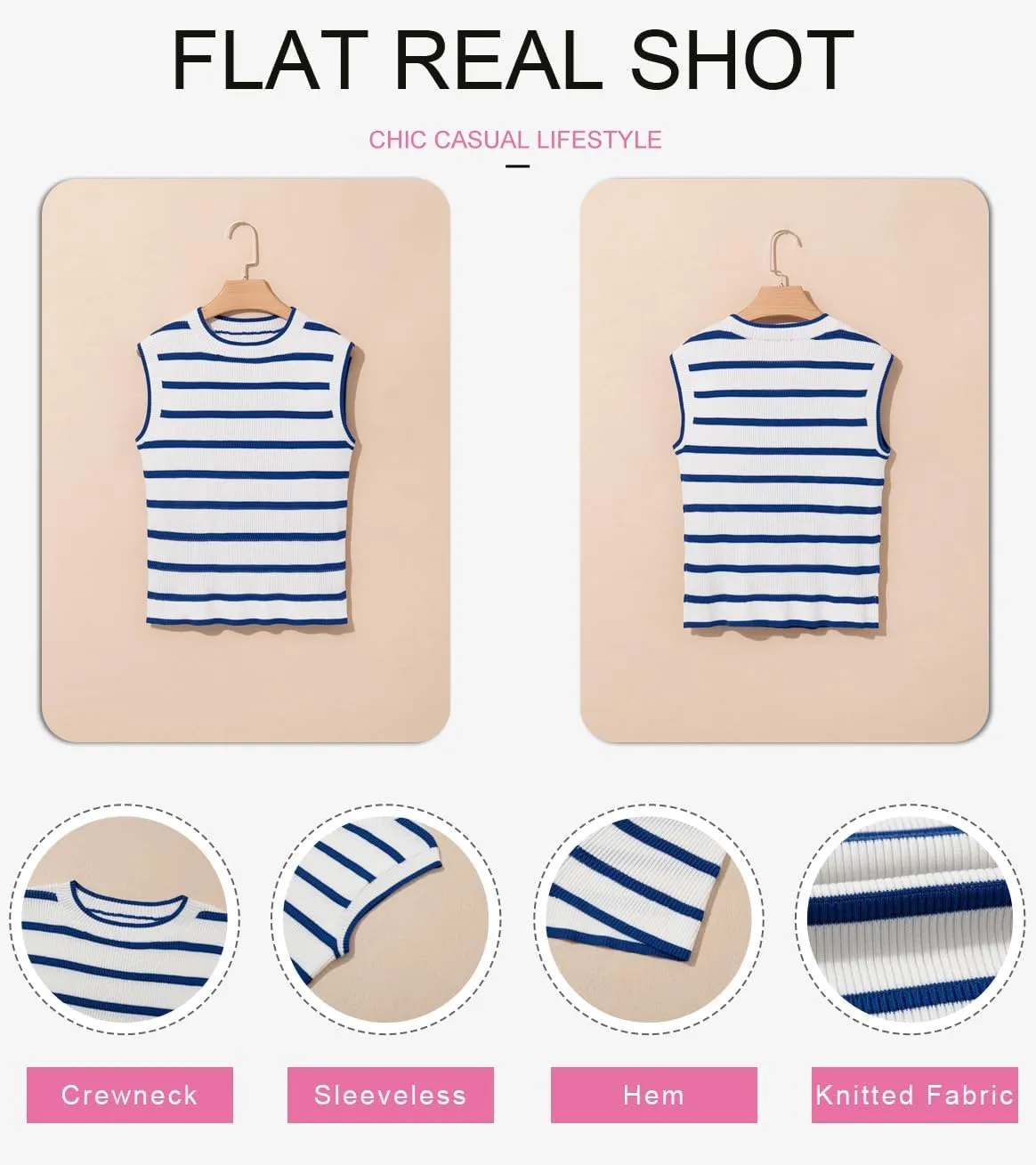 Dokotoo Tank Top for Women 2025 Striped Casual Crewneck Sleeveless Lightweight Sweater Vest Knit Summer Clothes