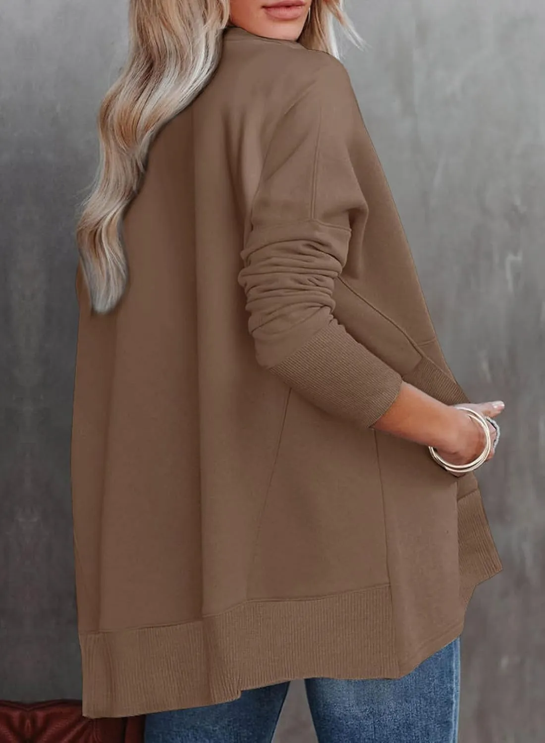 Dokotoo Women's Casual Oversized Half Zip Sweatshirts Long Sleeve Solid Color Pullover Jackets with Pockets