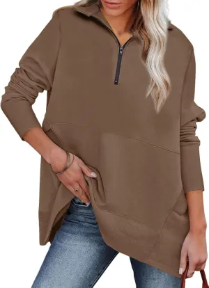 Dokotoo Women's Casual Oversized Half Zip Sweatshirts Long Sleeve Solid Color Pullover Jackets with Pockets