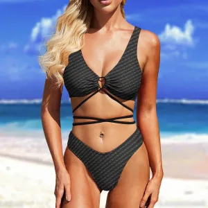 E&E Signature Black Two Piece Bikini Swimsuit. Design hand-painted by the Designer Maria Alejandra Echenique