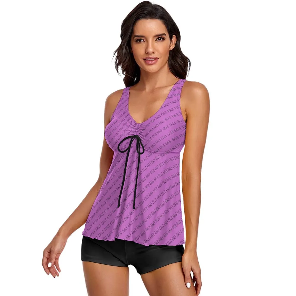 E&E Signature Pink Sleeveless Comfortable Split Swimwear. Bathing Suit. Cover-up