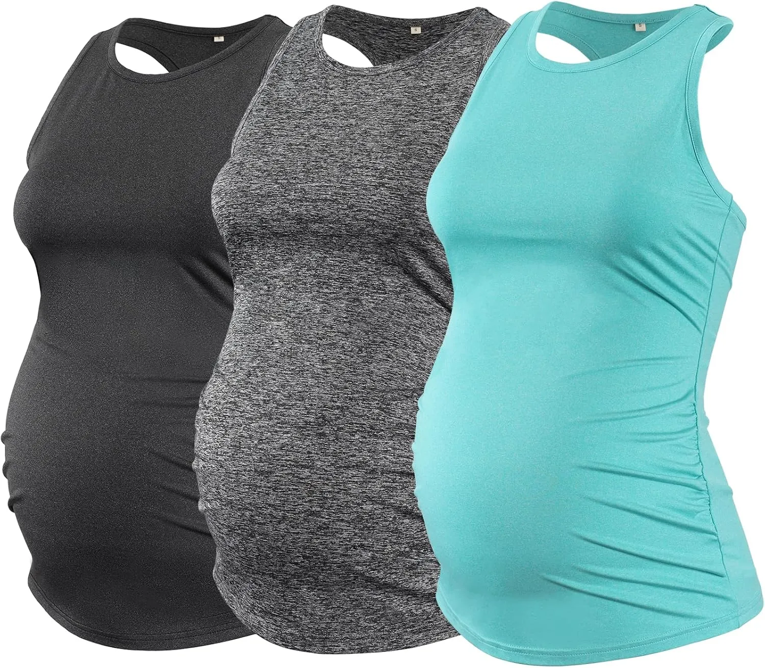 Ecavus Women's 3Pack Maternity Tank Tops Sleeveless Racerback Sport Top Pregnancy Athletic Yoga Shirts for Women