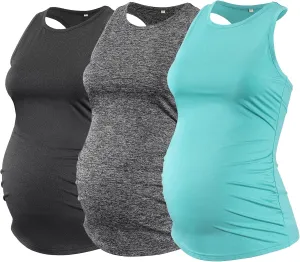Ecavus Women's 3Pack Maternity Tank Tops Sleeveless Racerback Sport Top Pregnancy Athletic Yoga Shirts for Women