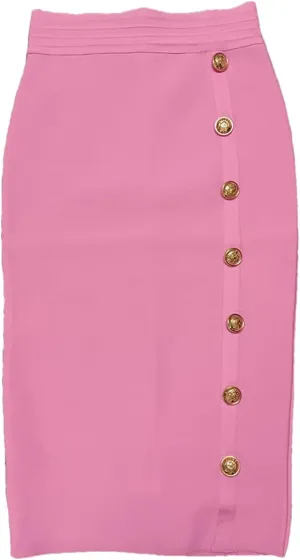 Elegant Bodycon Midi Bandage Skirt High Waist Button Women Pencil Summer Knit Skirts Fashion Party
