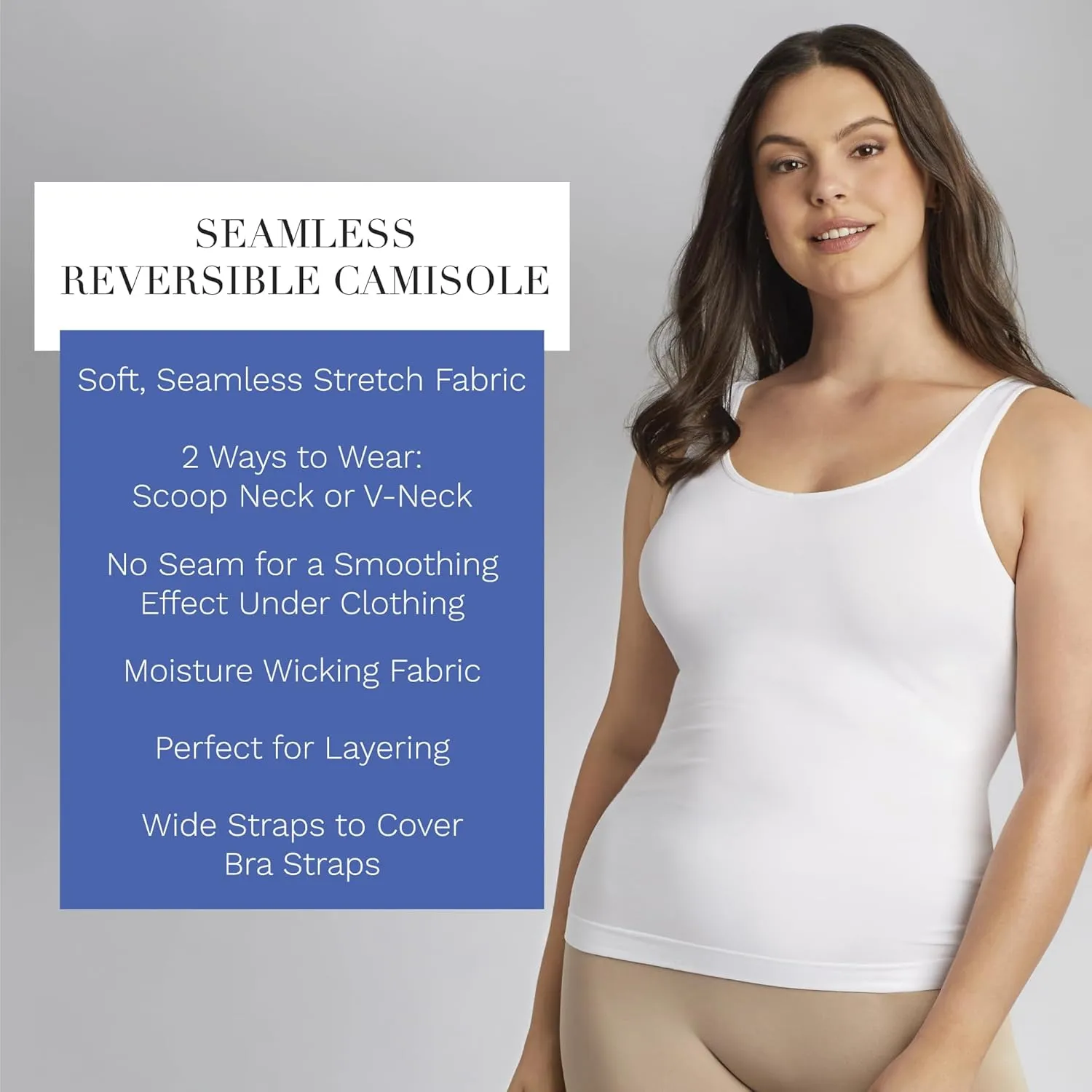 ELLEN TRACY Women's Seamless Reversible Layering Camisole V-Neck or Scoop Neck Tank Regular and Plus Size