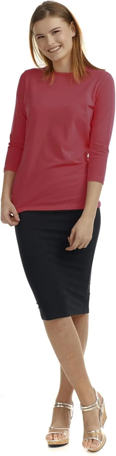 ESTEEZ 3/4 Sleeve Crew Neck Cotton T-Shirt for Women - Relaxed Fit - Base Layering Top