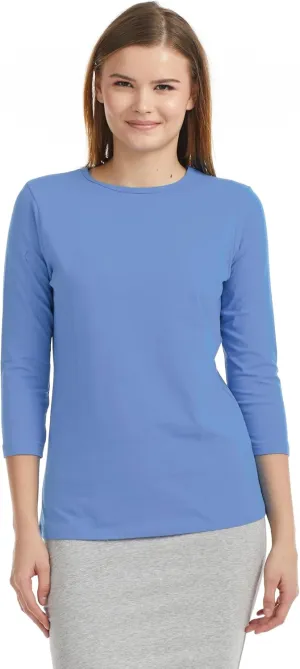 ESTEEZ 3/4 Sleeve Crew Neck Cotton T-Shirt for Women - Relaxed Fit - Base Layering Top