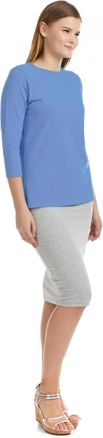 ESTEEZ 3/4 Sleeve Crew Neck Cotton T-Shirt for Women - Relaxed Fit - Base Layering Top