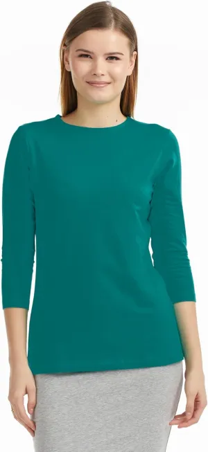 ESTEEZ 3/4 Sleeve Crew Neck Cotton T-Shirt for Women - Relaxed Fit - Base Layering Top