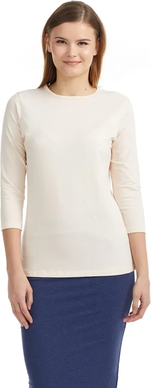 ESTEEZ 3/4 Sleeve Crew Neck Cotton T-Shirt for Women - Relaxed Fit - Base Layering Top