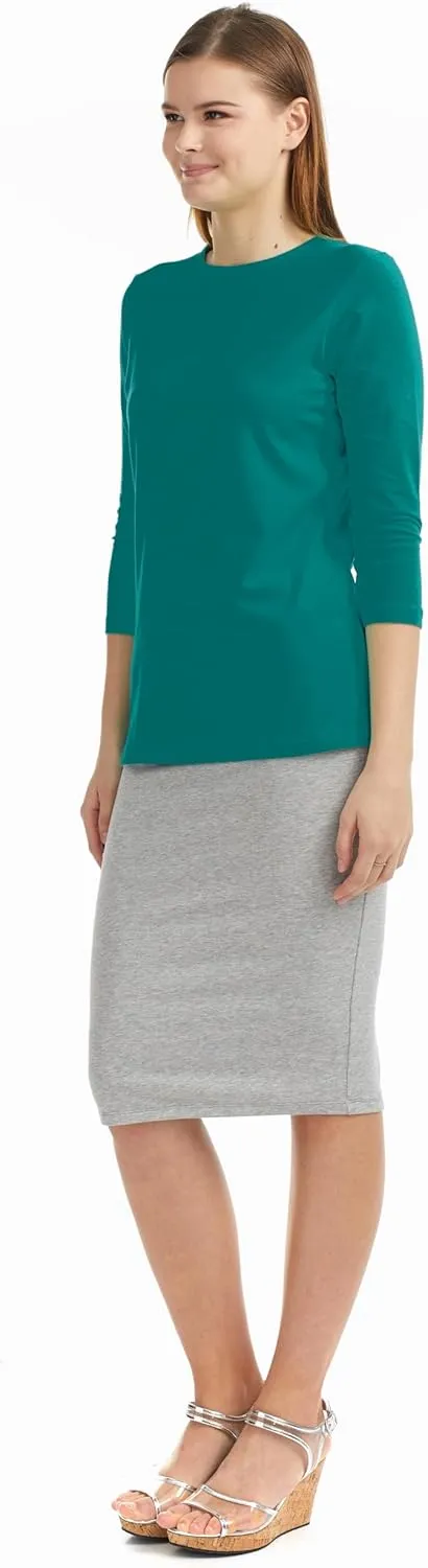 ESTEEZ 3/4 Sleeve Crew Neck Cotton T-Shirt for Women - Relaxed Fit - Base Layering Top