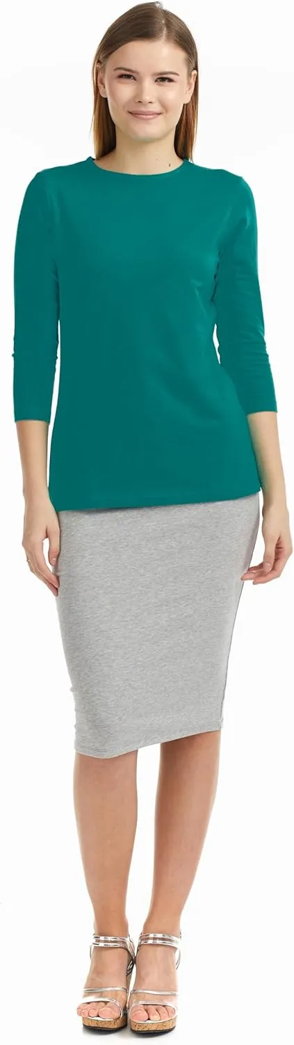 ESTEEZ 3/4 Sleeve Crew Neck Cotton T-Shirt for Women - Relaxed Fit - Base Layering Top