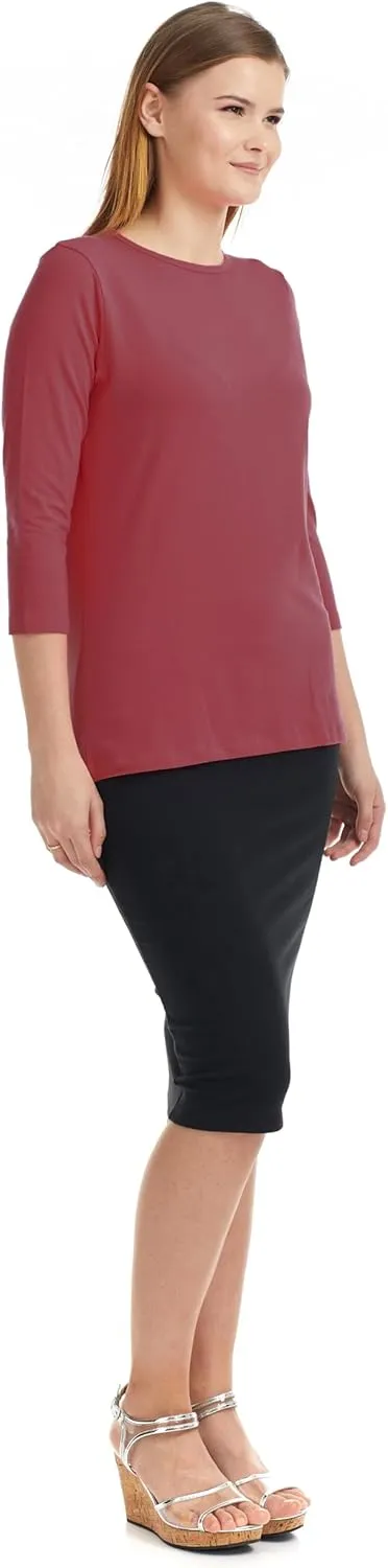 ESTEEZ 3/4 Sleeve Crew Neck Cotton T-Shirt for Women - Relaxed Fit - Base Layering Top