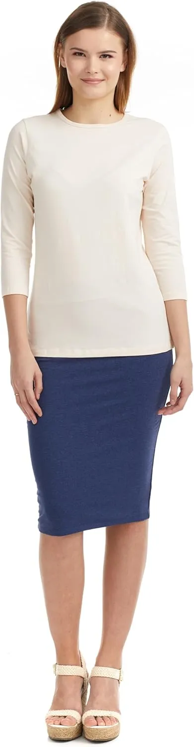 ESTEEZ 3/4 Sleeve Crew Neck Cotton T-Shirt for Women - Relaxed Fit - Base Layering Top