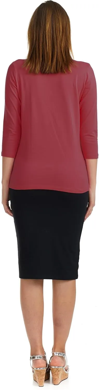 ESTEEZ 3/4 Sleeve Crew Neck Cotton T-Shirt for Women - Relaxed Fit - Base Layering Top