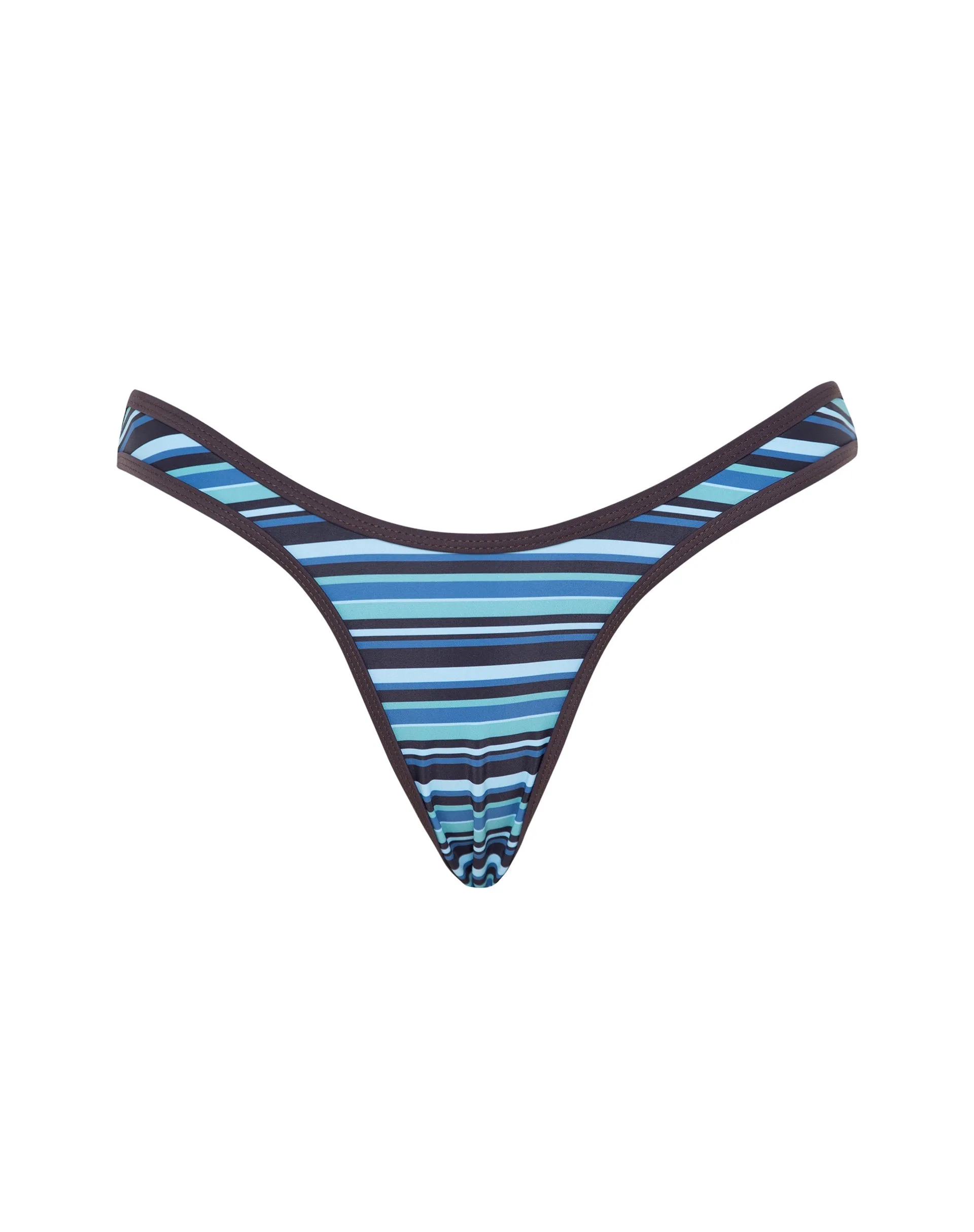 Farida Bikini Bottom in Stripe Blue with Brown Binding