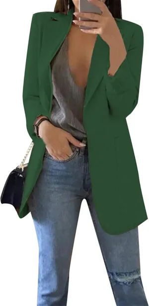 FLITAY Womens Long Sleeve Solid Color Blazer Open Front Slim Fit Work Jackets Coat