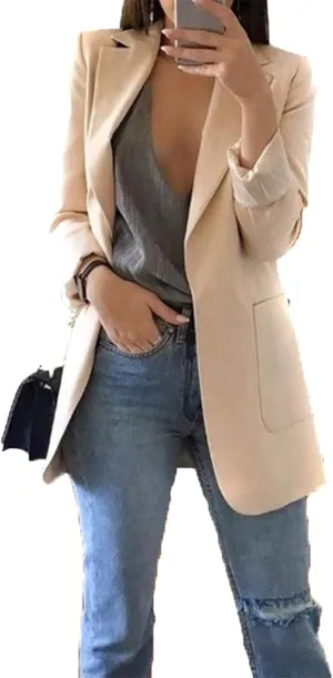 FLITAY Womens Long Sleeve Solid Color Blazer Open Front Slim Fit Work Jackets Coat